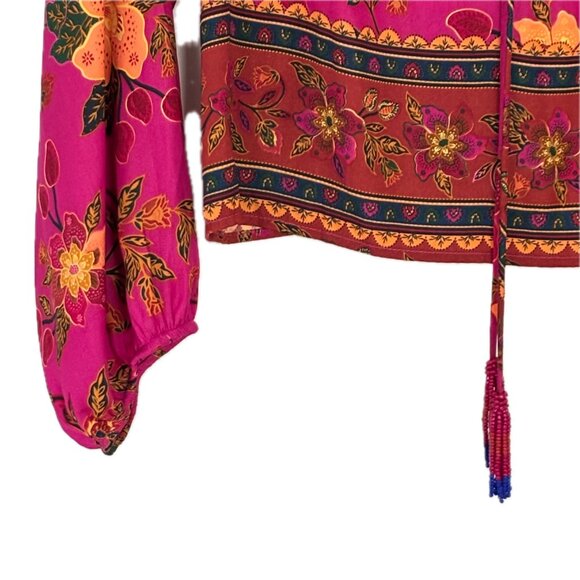 Rachel Zoe Vibrant Floral Boho Peasant Blouse Long Sleeve Pullover Ruffles Sz S - Picture 6 of 15